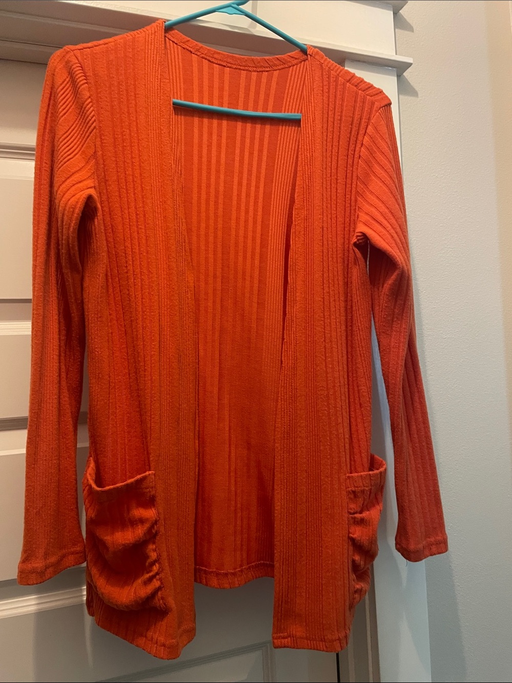Open-Front Ribbed Cardigan in Bright Orange